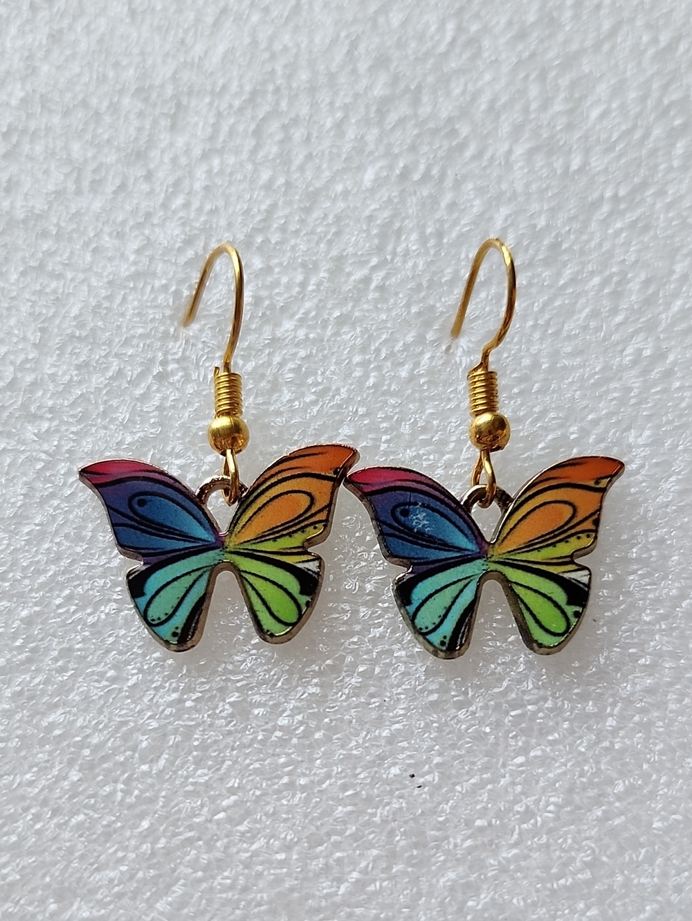 Hand Crafted Rainbow Butterfly Earrings with Gold Hooks